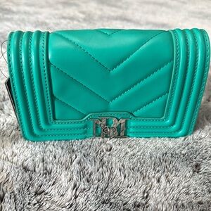 NWT Badgley Mischka Vegan Leather Quilting Cross Body bag Teal Green Long Strap‎